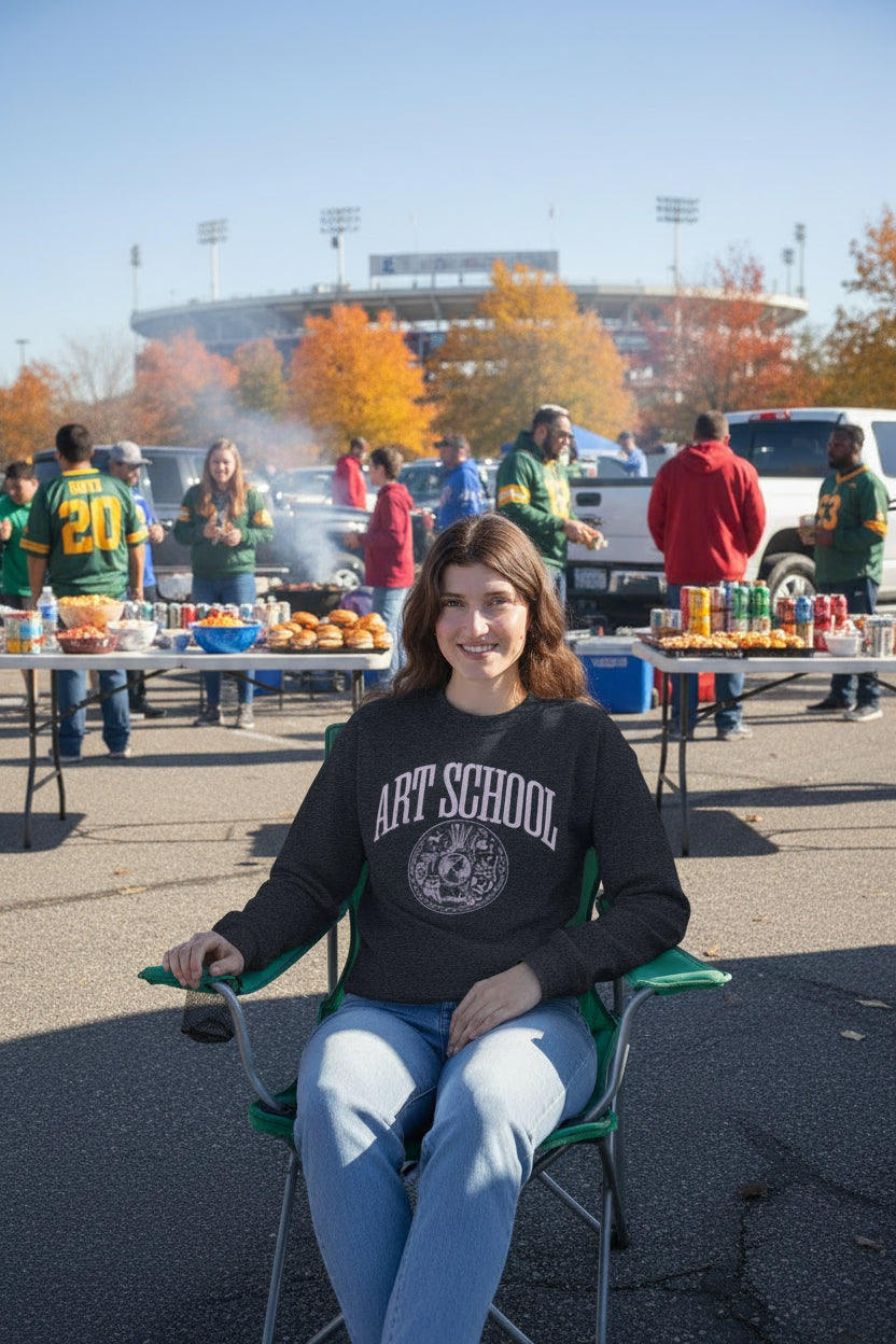 art student at football tailgate